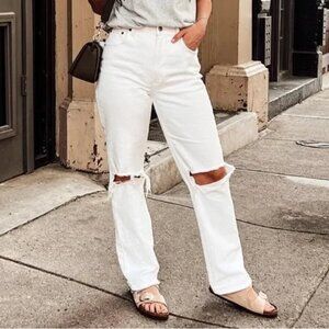 Abercrombie & Fitch the 90s Ultra High Rise White Distressed Jeans size 30 10R